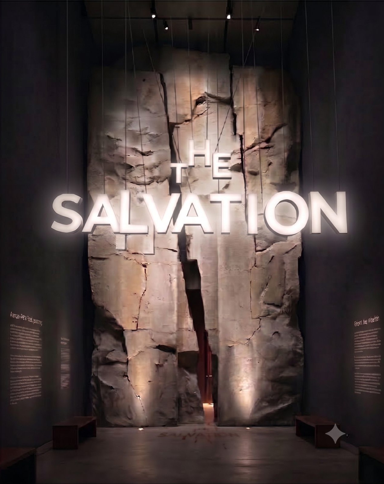 갈라진 바위 위에 빛나는 THE SALVATION 사인 연출 시안